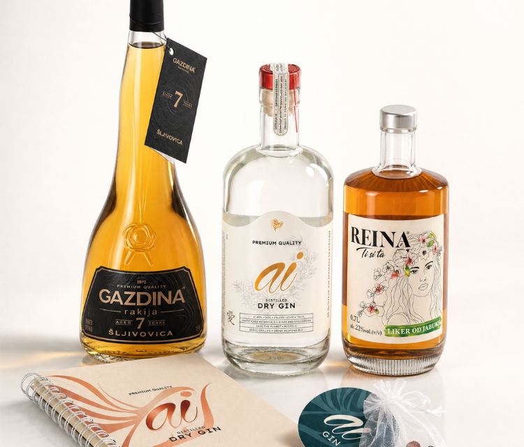 specijalna ponuda, gazdina rakija od šljive, odležala 7 godina, ai gin, dry dzin, liker od jabuke